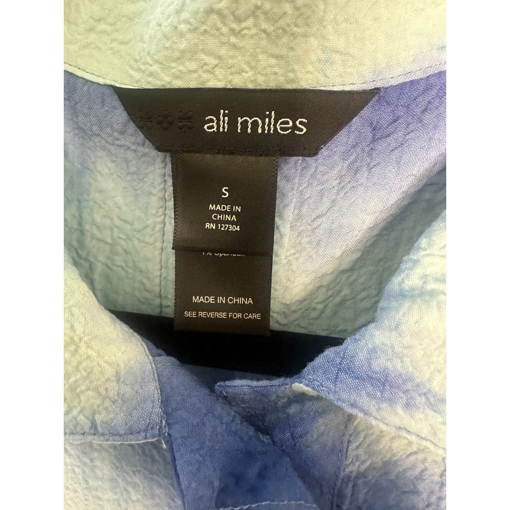 Ali Miles Crinkle Tie Dye Button Up Top Small Blue Boho Artsy Lagenlook Blouse - Picture 7 of 13